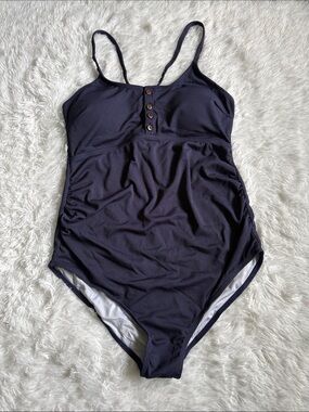 New In Packaging Zando Blue Ribbed Button Front One Piece Swimsuit Size L